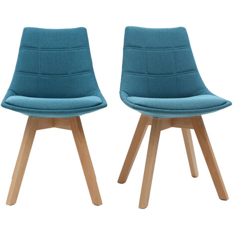 Chaises scandinaves en tissu bleu canard et bois clair (lot de 2) MATILDE
