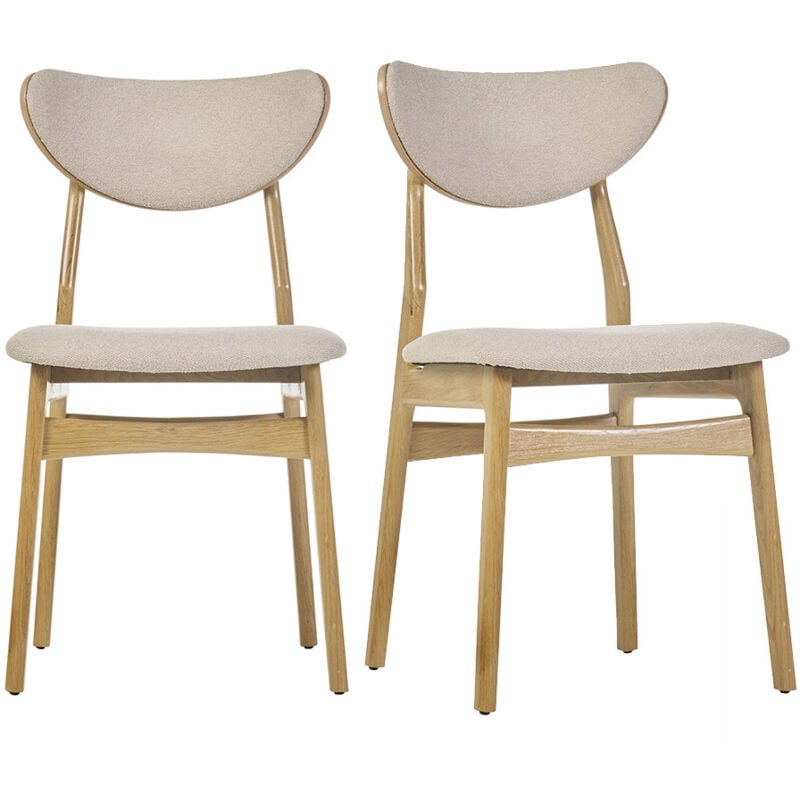 Miliboo - Chaises scandinaves en tissu effet laine bouclée beige et bois clair chêne massif (lot de 2) maya