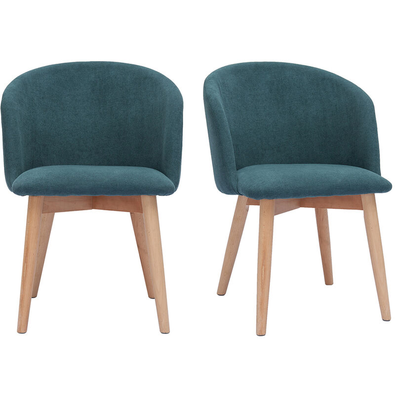 Miliboo - Chaises scandinaves en tissu effet velours bleu canard et bois clair massif (lot de 2) vanity