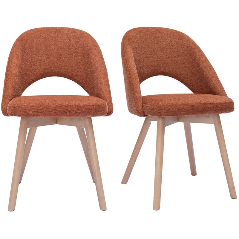 Miliboo - Chaises scandinaves en tissu effet velours texturé terre brûlée et bois clair (lot de 2) cosette