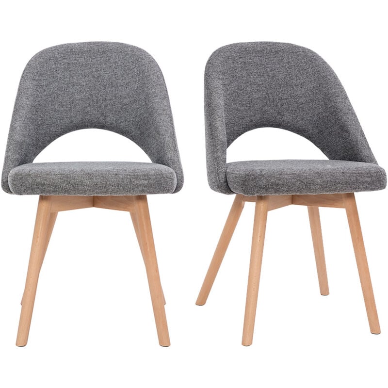 Miliboo - Chaises scandinaves en tissu effet velours texturé gris et bois clair (lot de 2) cosette