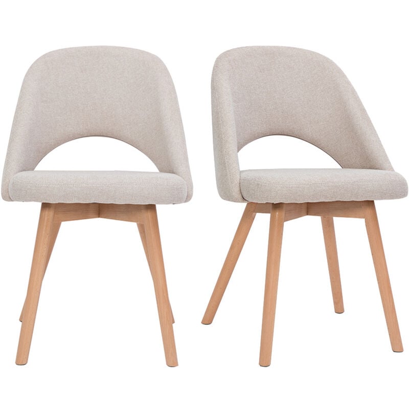 Miliboo - Chaises scandinaves en tissu effet velours texturé beige et bois clair (lot de 2) cosette