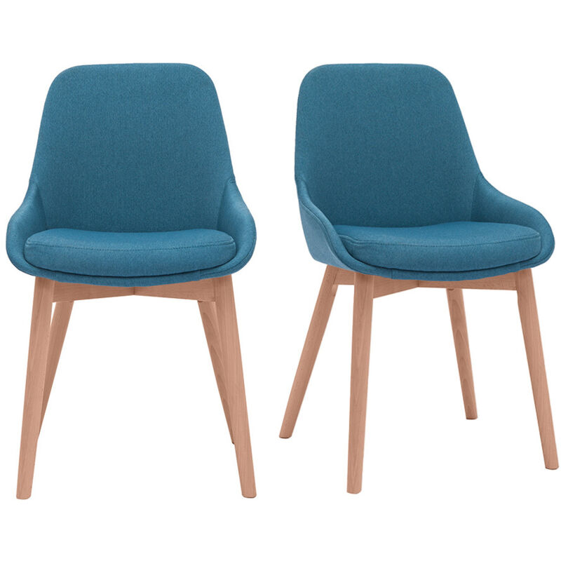 Miliboo - Chaises scandinaves en tissu bleu canard et bois clair massif (lot de 2) holo Miliboo - Chaises scandinaves en tissu bleu canard et bois clair massif (lot de 2) holo