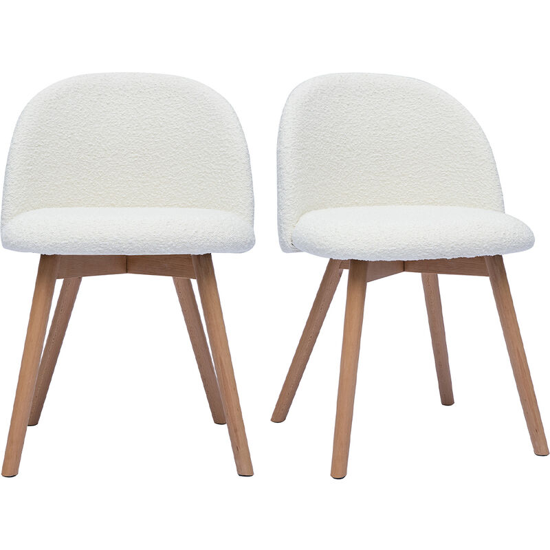 Miliboo - Chaises scandinaves en tissu effet laine bouclée blanc et bois clair massif (lot de 2) celeste