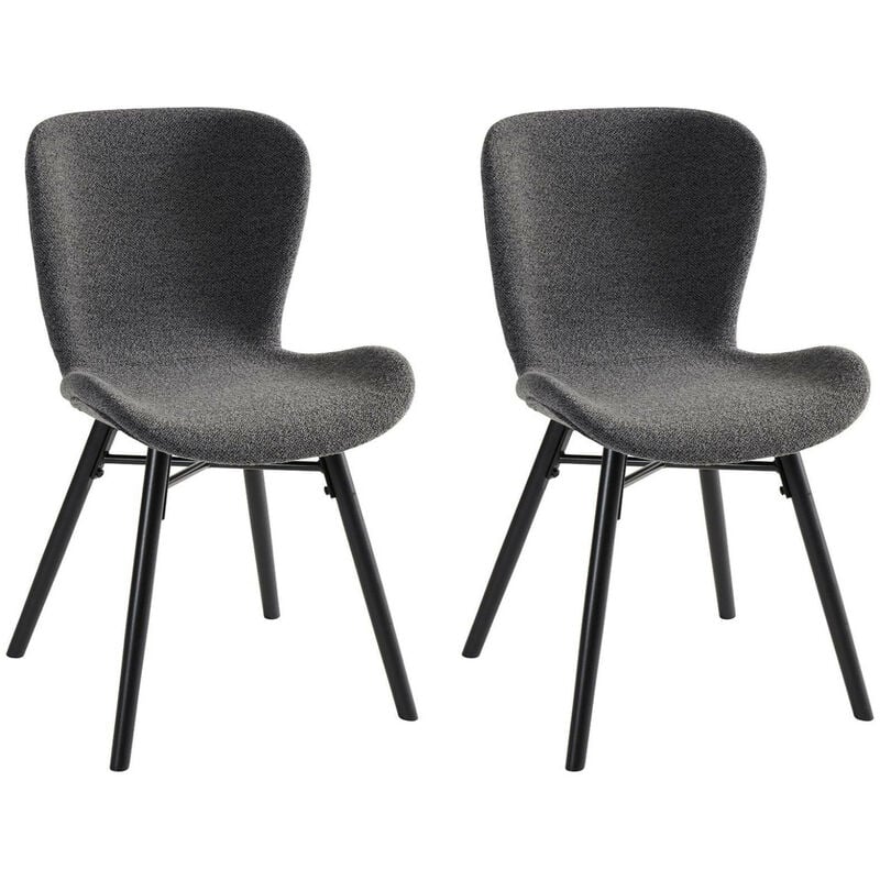 Chaises tissu bouclette gris anthracite et bois chêne (lot de 2) - matilda