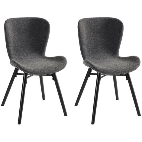 Chaises tissu bouclette gris anthracite et bois chêne (lot de 2) - MATILDA