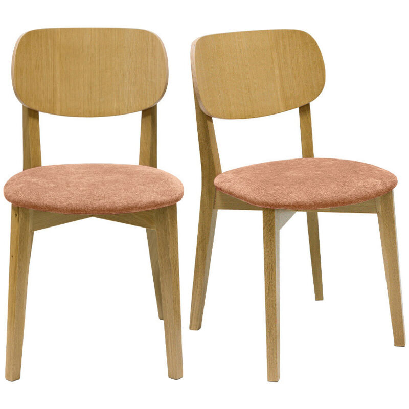 Miliboo - Chaises vintage en bois clair chêne et tissu effet velours terracotta (lot de 2) lucia Miliboo - Chaises vintage en bois clair chêne et tissu effet velours terracotta (lot de 2) lucia