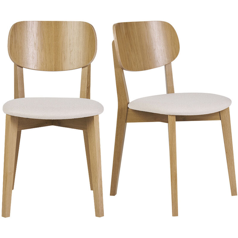 Miliboo - Chaises vintage en bois clair chêne et tissu effet laine bouclée blanc (lot de 2) lucia