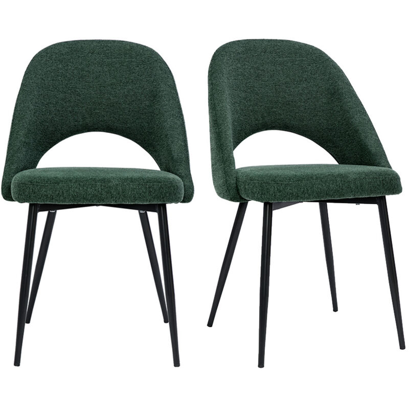 Miliboo - Chaises vintage en tissu effet velours texturé vert et métal noir (lot de 2) cosette
