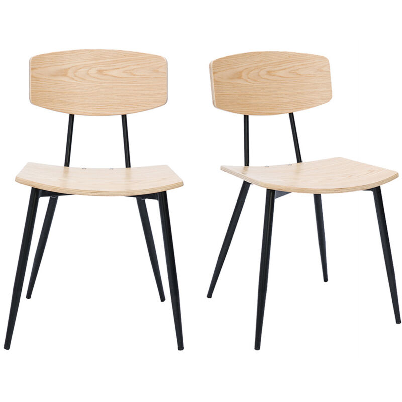 Miliboo - Chaises vintage en bois clair chêne et métal noir (lot de 2) joline