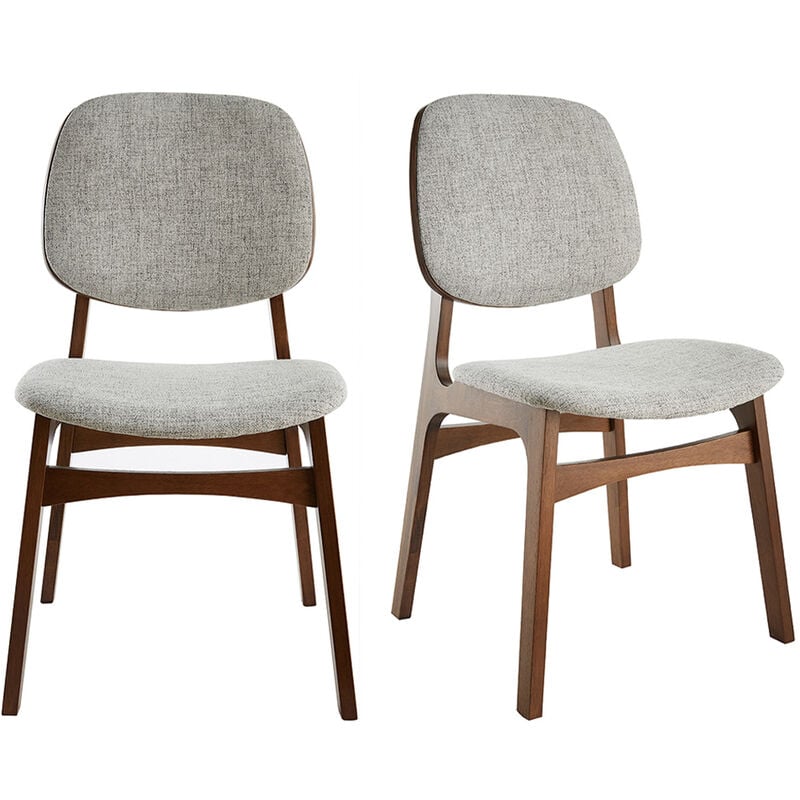 Miliboo - Chaises vintage en tissu gris clair et bois foncé (lot de 2) soquette