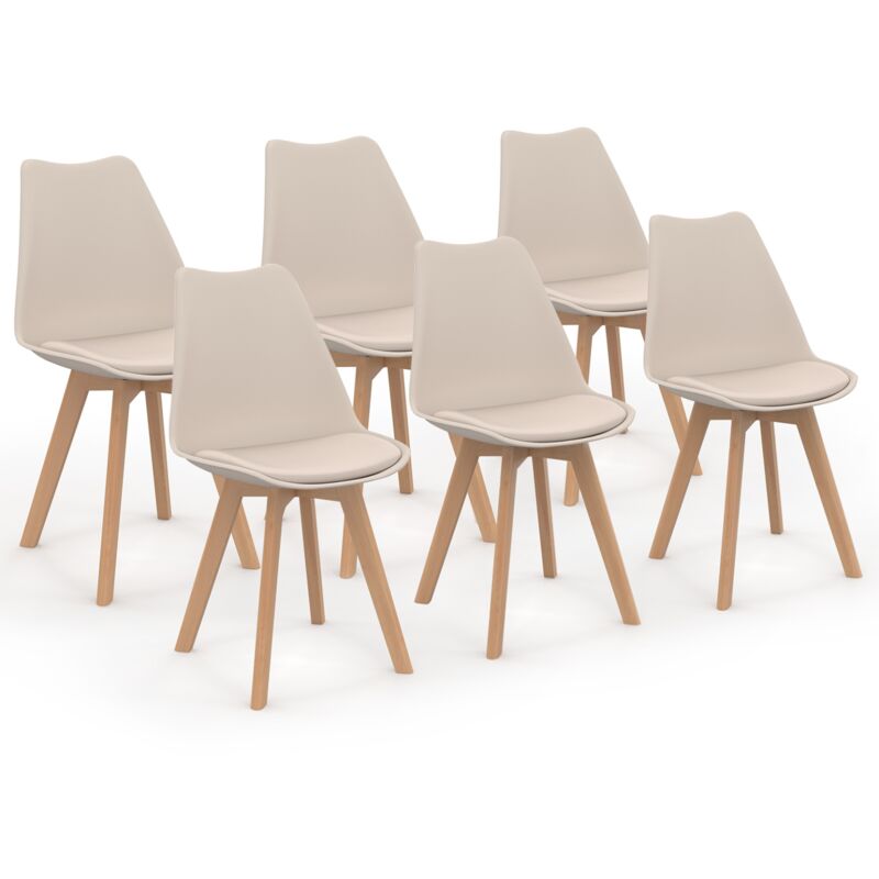 Lot de 6 chaises scandinaves sara beige pour salle à manger