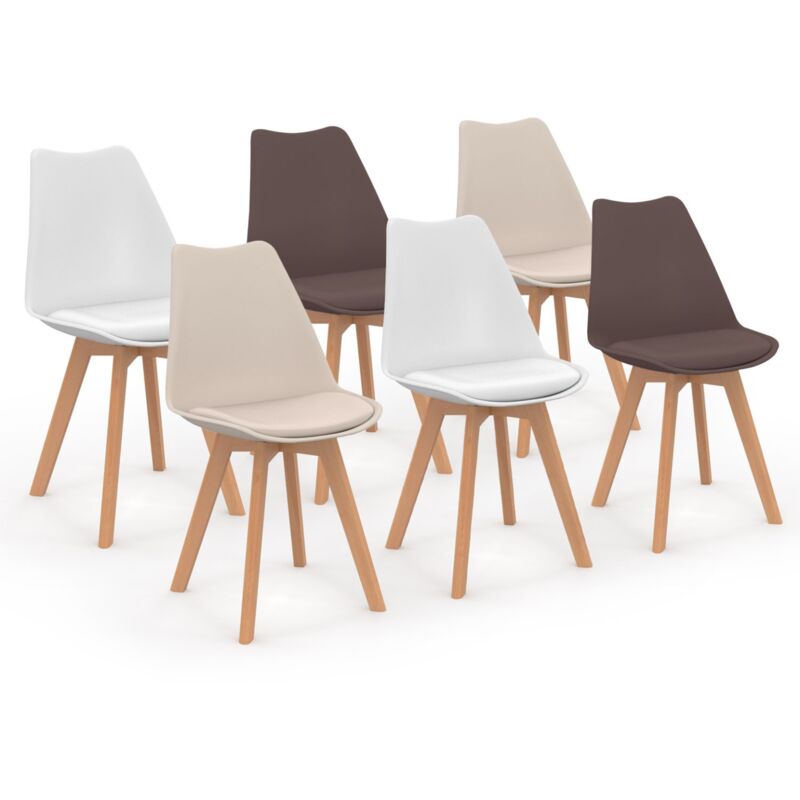 Lot de 6 chaises scandinaves mix color taupe, beige et blanc