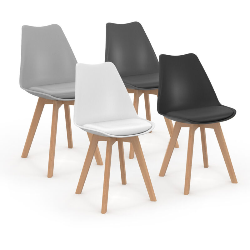 Lot de 4 chaises scandinaves sara mix color gris foncé, gris clair, blanc et noir