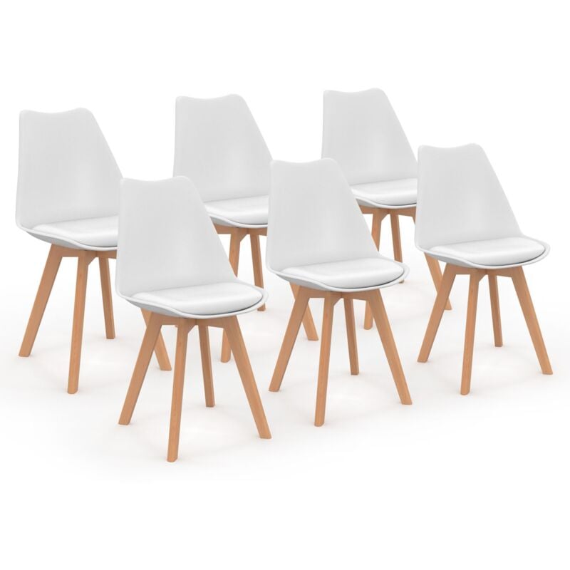 Lot de 6 chaises scandinaves Idmarket sara - Blanc - Pour salle à manger