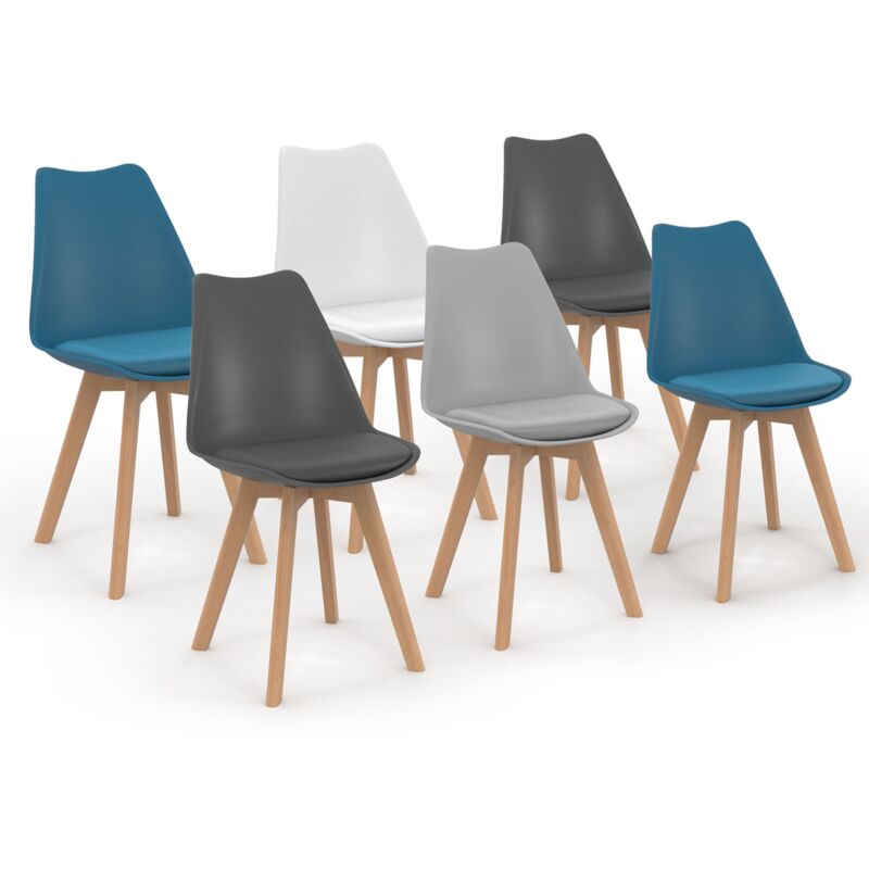 Idmarket - Lot de 6 chaises scandinaves sara - Mix couleur: blanc, gris clair, bleu canard x2, gris foncé x2 - Multicolore