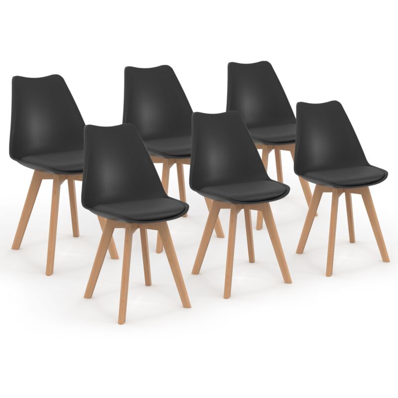 Lot de 6 chaises scandinaves Idmarket sara - Noires - Pour salle à manger
