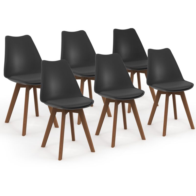 Lot de 6 chaises scandinaves sara noires pieds foncés pour salle à manger