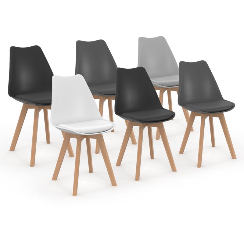 Idmarket - Lot de 6 chaises scandinaves sara - Mix color - Gris clair - Blanc - Gris foncé x2 - Noir x2 - Multicolore