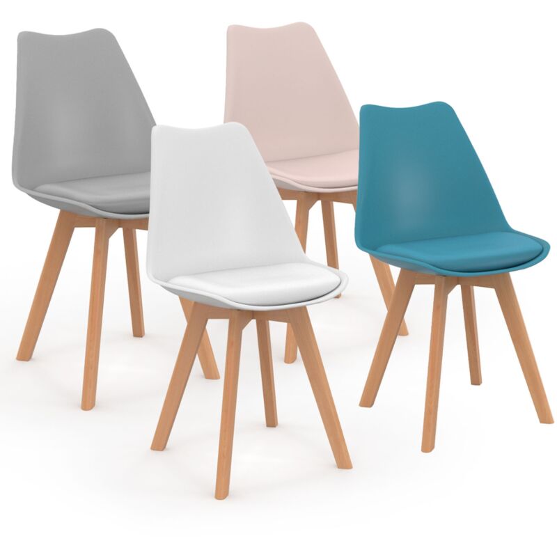 Lot de 4 chaises scandinaves sara mix color pastel rose, blanc, gris clair, bleu