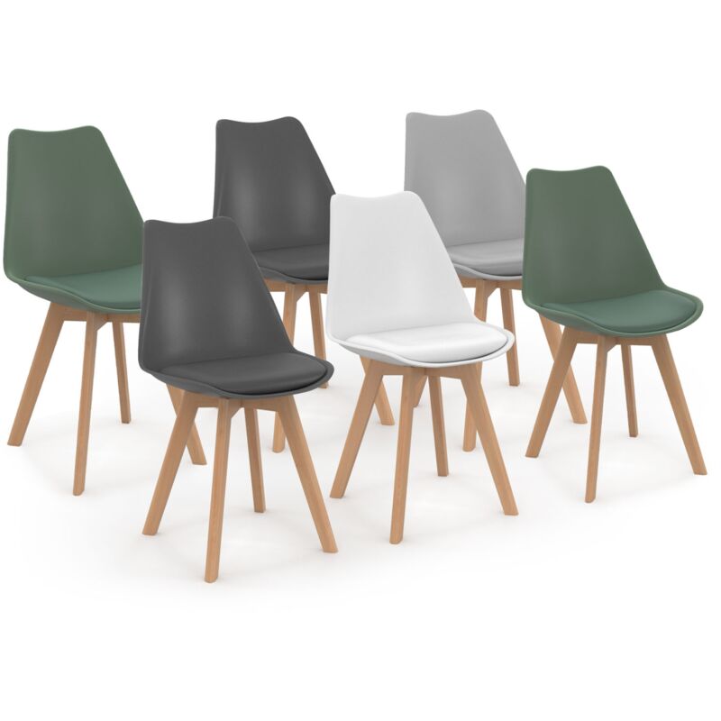 Lot de 6 scandinaves sara mix color blanc, gris clair, gris foncé x2, vert x2
