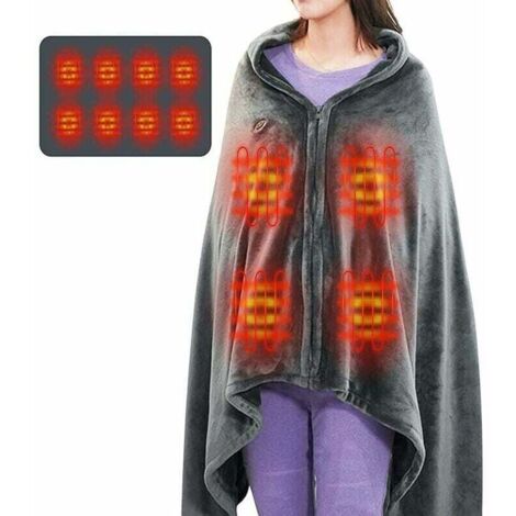 Châle De Couverture Chauffante sans Fil, USB Portable Couvertures Plaid Chauffant avec 3 Niveaux de réglage de la température Poncho Chauffant Electrique Lavable150 85cm