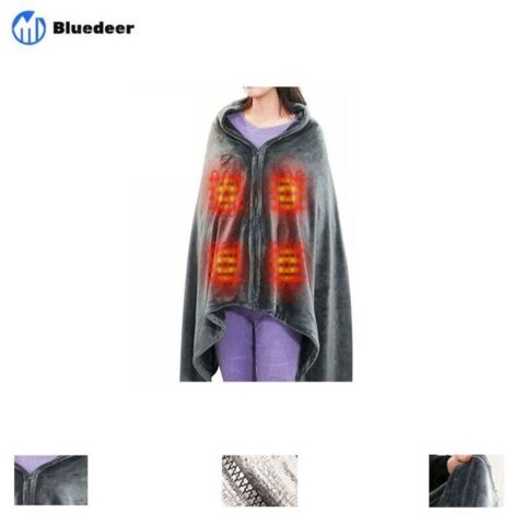 Châle De Couverture Chauffante sans Fil, USB Portable Couvertures Plaid Chauffant avec 3 Niveaux de réglage de la température Poncho Chauffant Electrique Lavable150 85cm