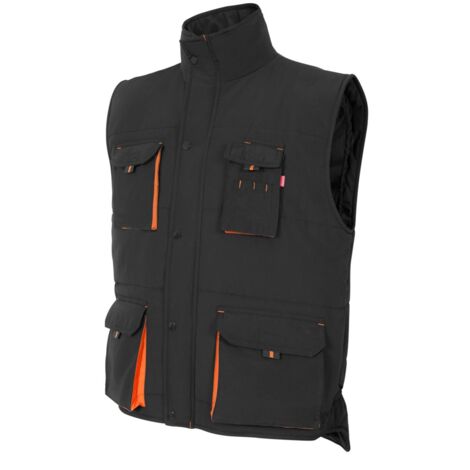 Chaleco Acolchado Bicolor Multibolsillos NEGRO/NARANJA XL