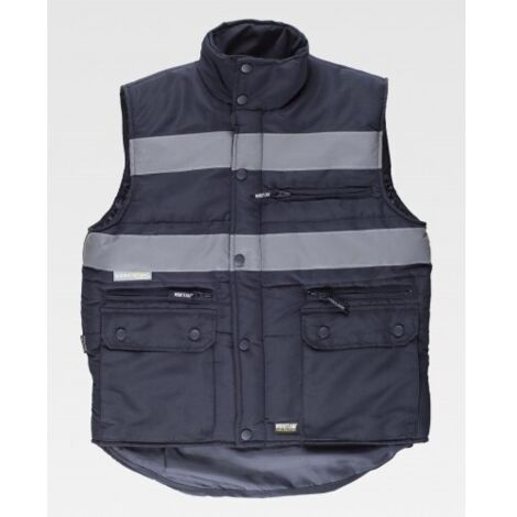 Chaleco acolchado de cuello alto con cintas reflectantes WORKTEAM S3207 XL Azul marino