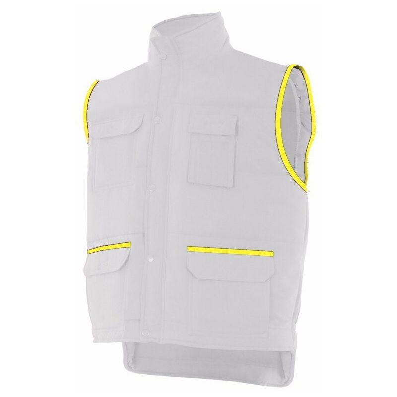 

Chaleco acolchado multibolsillos combinado con vivos VELILLA Serie P108 | XL - Blanco / Amarillo flúor