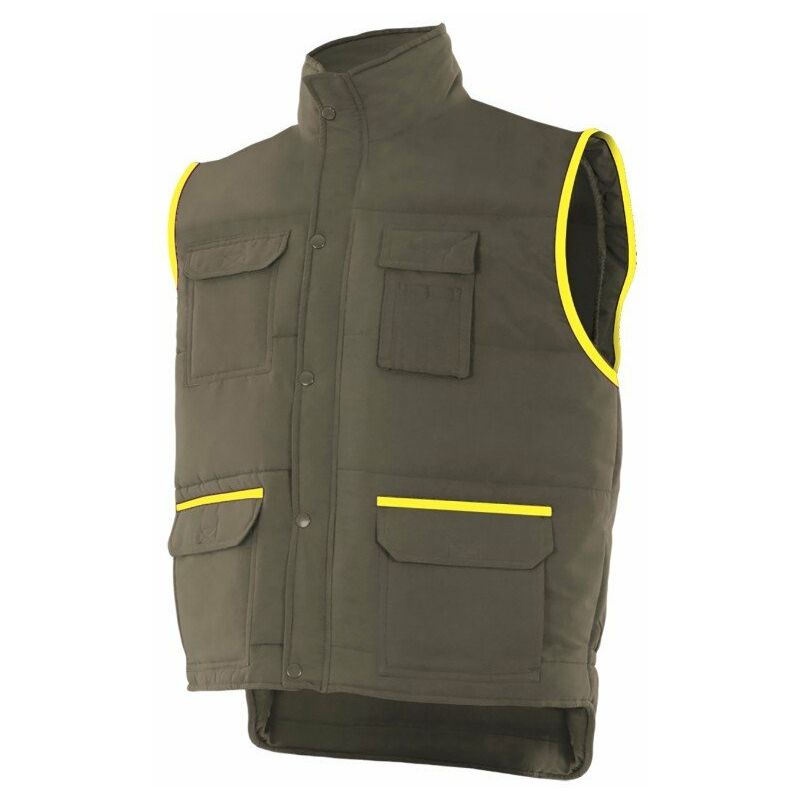 

Chaleco acolchado multibolsillos combinado con vivos VELILLA Serie P108 | M - Verde caza / Amarillo flúor