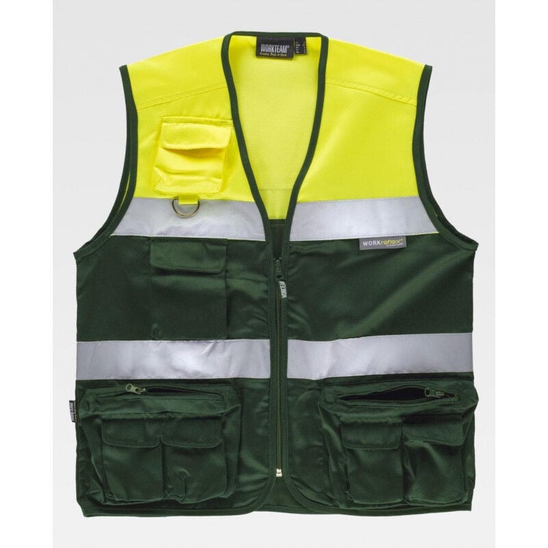 

Chaleco tipo safari combinado con cintas reflectantes WORKTEAM C4010 | M - Verde Oscuro+Amarillo A.V.