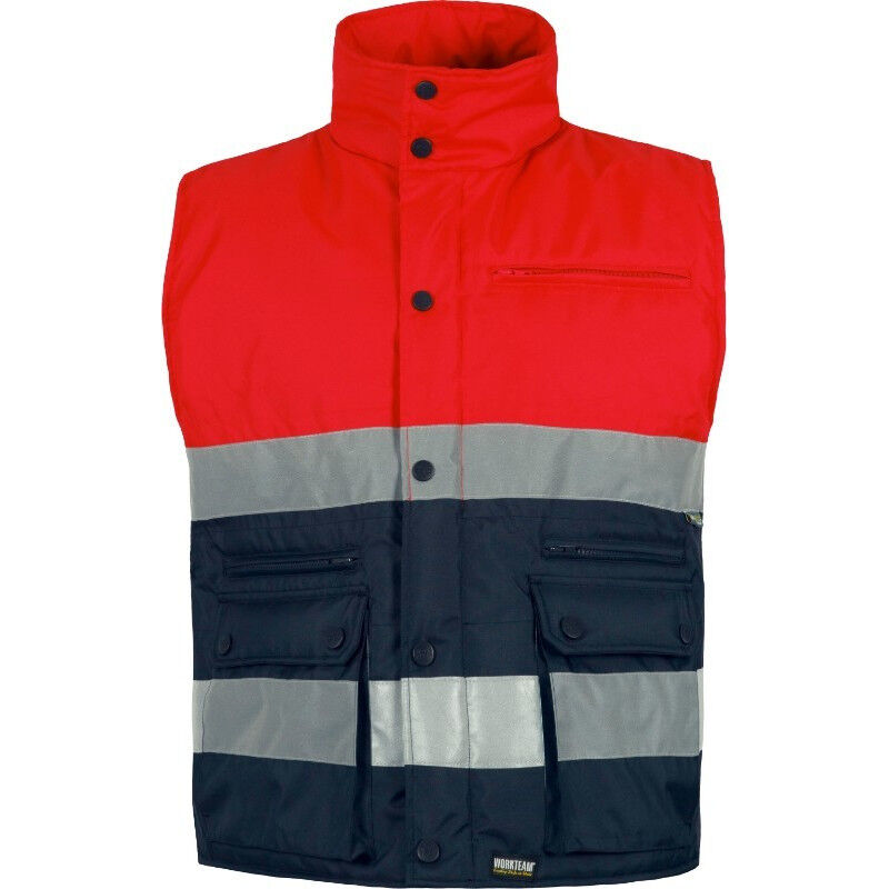 

Chaleco industrial de cuello alto combinado con alta visibilidad S4037 | XXL - Rojo A.V.+Marino - Workteam