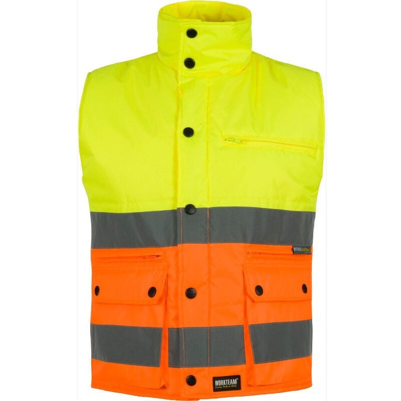 

Chaleco Fluor de cuello alto alargado WORKTEAM S4063 en tejido Oxford | L - Amarillo A.V.+ Naranja A.V.