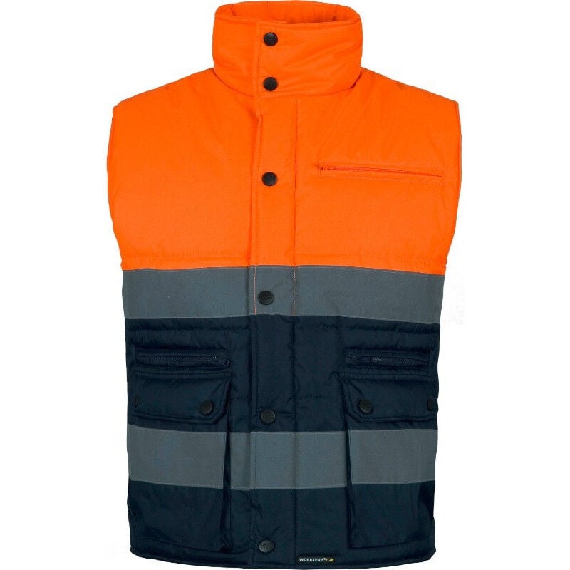 

Chaleco Alta Visibilidad de cuello alto con elástico en la cintura WORKTEAM S4035 | L - Naranja A.V.+Marino