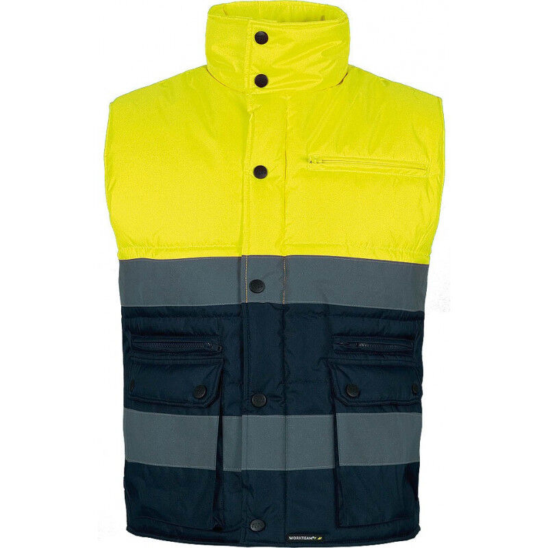 

Chaleco Alta Visibilidad de cuello alto con elástico en la cintura WORKTEAM S4035 | M - Amarillo A.V.+Marino