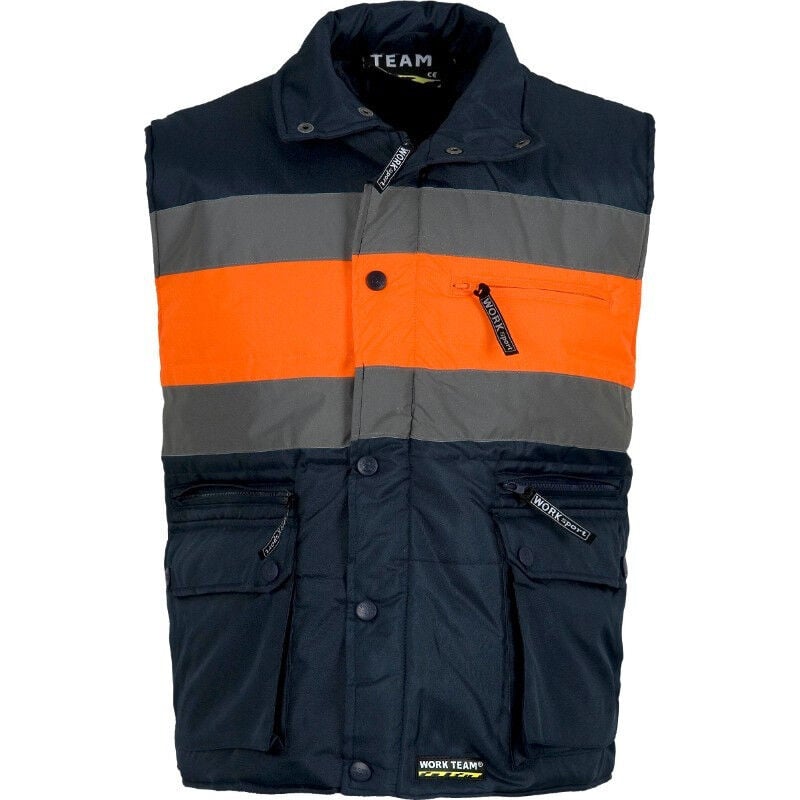 

Chaleco acolchado combinado en tejido con cintas reflectantes WORKTEAM Oxford S4032 | L - Marino+Naranja A.V.