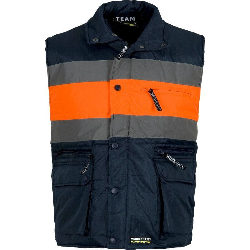 

Chaleco acolchado combinado en tejido con cintas reflectantes WORKTEAM Oxford S4032 | XXL - Marino+Naranja A.V.