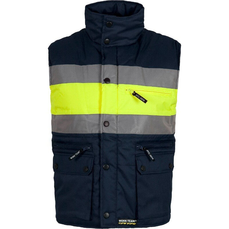 

Chaleco acolchado combinado en tejido con cintas reflectantes WORKTEAM Oxford S4032 | M - Marino+Amarillo A.V.