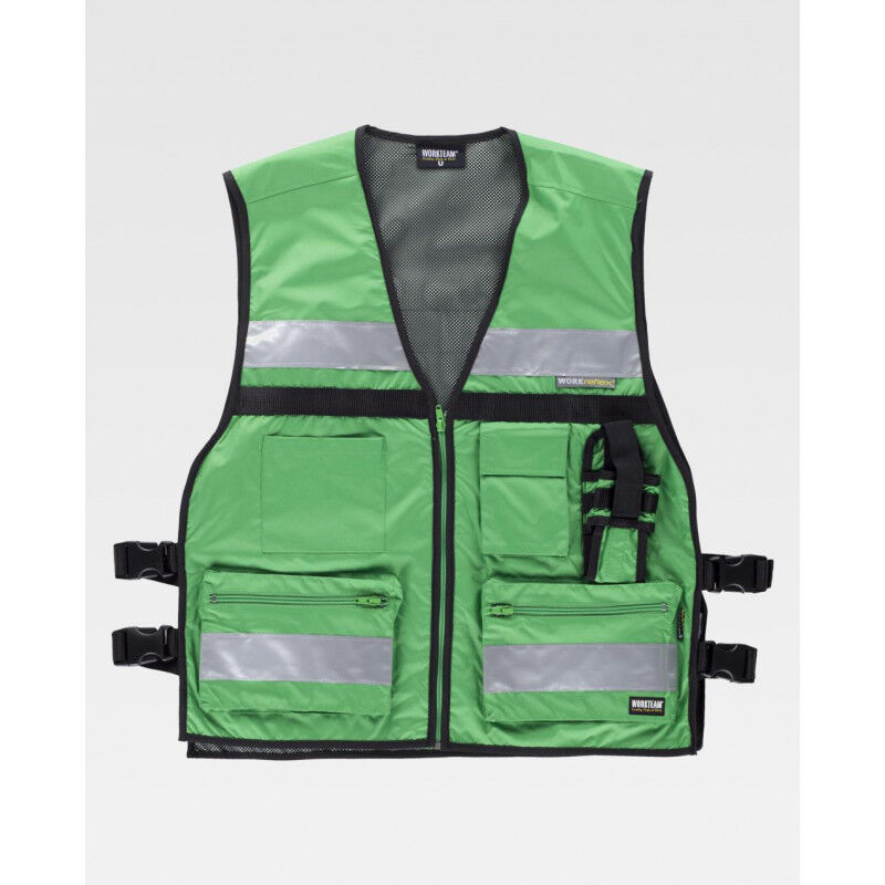 

Chaleco de alta visibilidad en tejido Oxford con ajustes laterales WORKTEAM C3601 | Verde