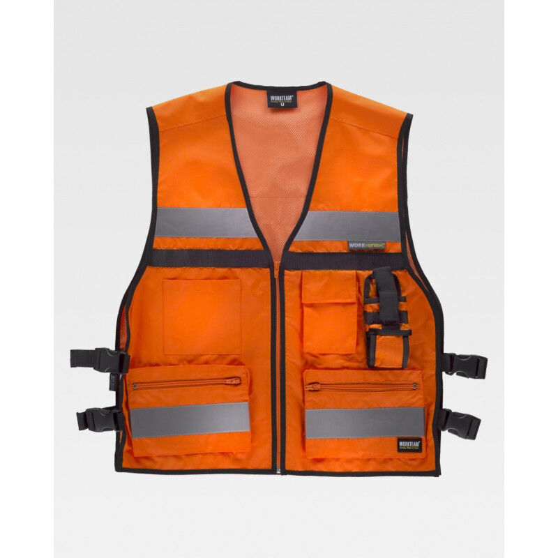 

Chaleco de alta visibilidad en tejido Oxford con ajustes laterales WORKTEAM C3601 | Naranja A.V.