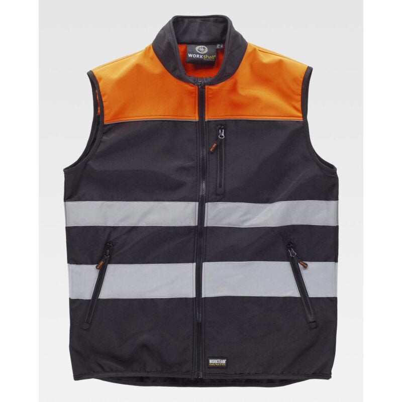 

Chaleco Workshell corta vientos con cintas reflectantes C2921 | L - Negro+Naranja A.V. - Workteam