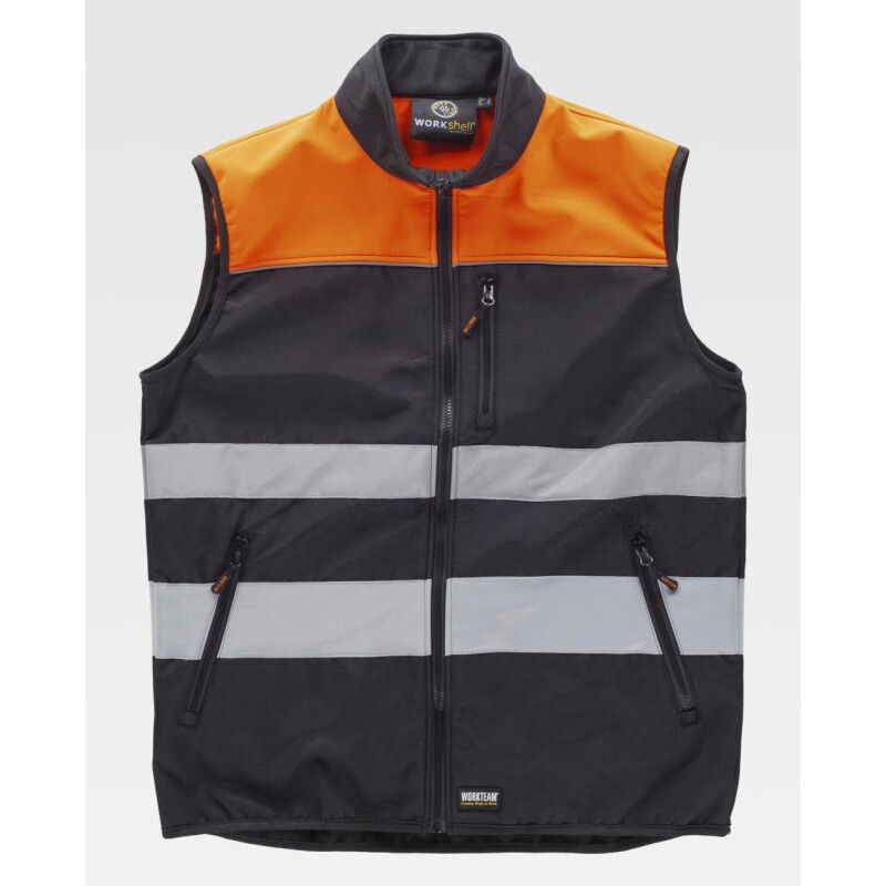 

Chaleco Workshell corta vientos con cintas reflectantes C2921 | 3XL - Negro+Naranja A.V. - Workteam