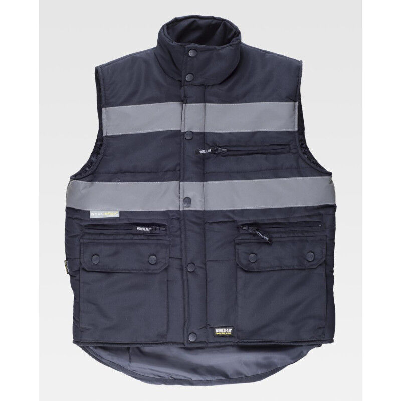 

Chaleco acolchado de cuello alto con cintas reflectantes WORKTEAM S3207 | Azul marino - M