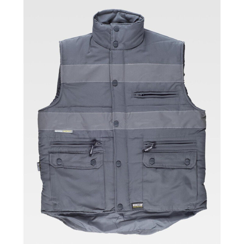 

Chaleco acolchado de cuello alto con cintas reflectantes WORKTEAM S3207 | Gris - M