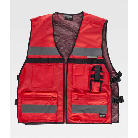 Chaleco de alta visibilidad en tejido Oxford con ajustes laterales WORKTEAM C3601 Rojo A.V.