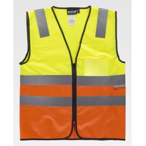 Chaleco de Alta Visibilidad ribeteado en verde y naranja Fluor WORKTEAM C3616 L Amarillo A.V.+ Naranja A.V.