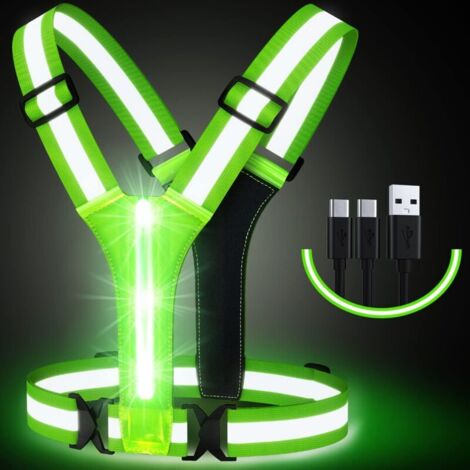 Chaleco de seguridad para correr con luz LED recargable por USB, indicador de seguridad y cinturón reflectante, chaleco para correr con 3 modos de luz y ángulo de iluminación de 360° para trotar, acam