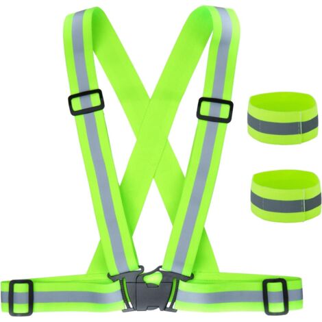 Chaleco de seguridad + pulseras reflectantes de seguridad, chaleco de seguridad elástico reflectante ajustable para correr, andar en bicicleta y motociclismo.