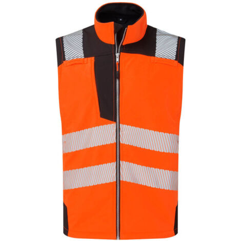 Chaleco de trabajo cuello alto y tejido hidrófugo cintas reflectantes PORTWEST PW325 L Naranja/Negro